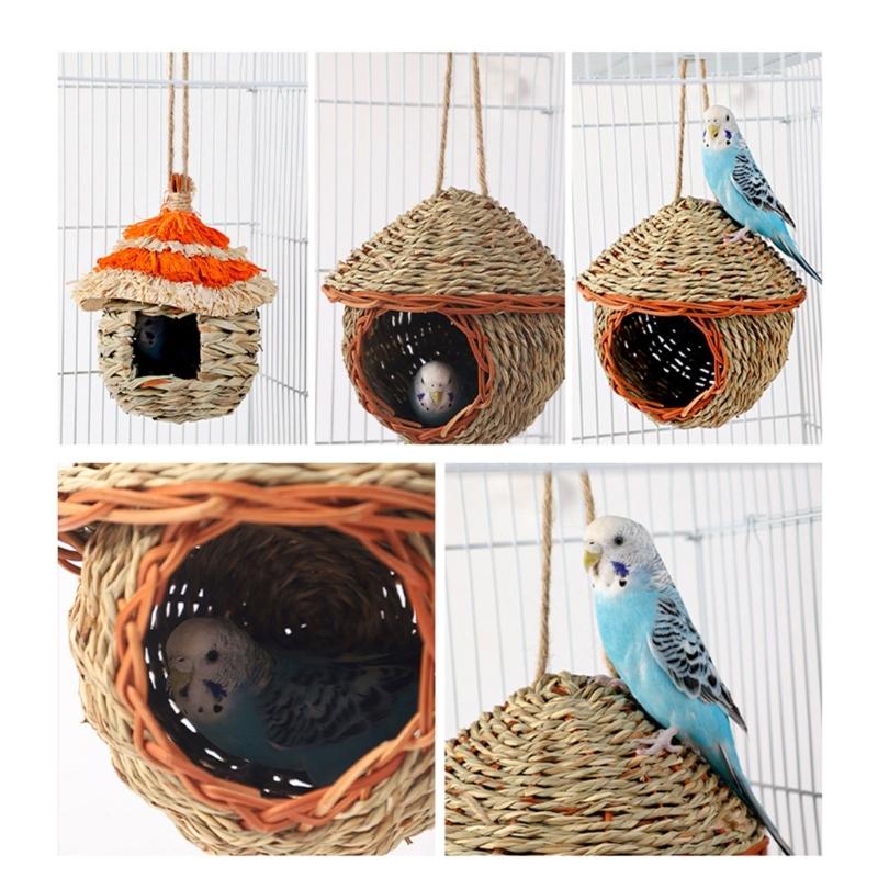Summer Straw Weaving Pet Birds Nest Hamster Squirrels Breeding Nest Crafts Delicate Bird House Pendant for Yard Garden