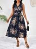 European & American Women's Plus Size Floral Sleeveless V-Neck Midi Dress