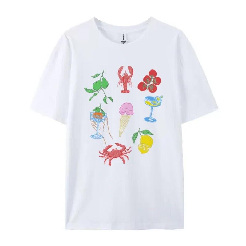 

Italian Food TShirt Cute Lobster Seafood T Shirt Women Retro Cocktail Fruit Graphic Tee La Dolce Vita Shirt Summer Vacation Top S