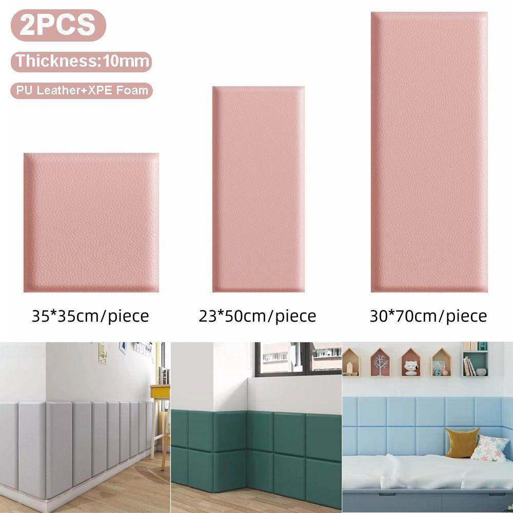 2pcs Self Adhesive 3D Wall Sticker Leather Headboard Protection Anti-collision Wall Fence  Kids Room