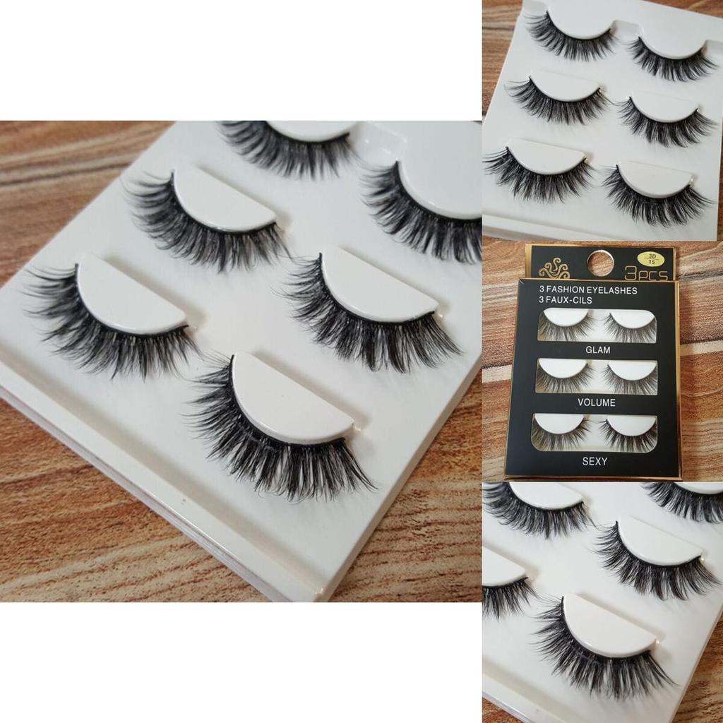 Luxurious 3 Pairs Black 100% Real Mink False Eyelashes With Natural Cross Style