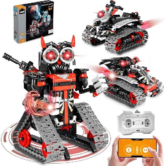 5 in 1 STEM Building Set with LED Light, APP & Remote Controlled Cars Building Toys Kit, RC Robot Tank Sleigh Tracked Racer 554 PCS, Toy Gifts for