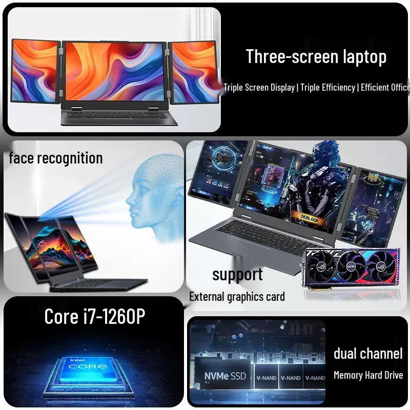 Three-Screen Foldable Laptop for Stock Trading, Business & Office - Core i7-1260P