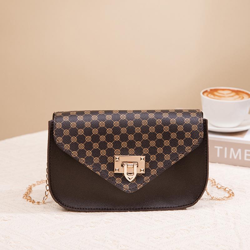 

2025 new retro printed small square bag fashionable mini chain messenger mobile phone bag темно-коричневого кольору