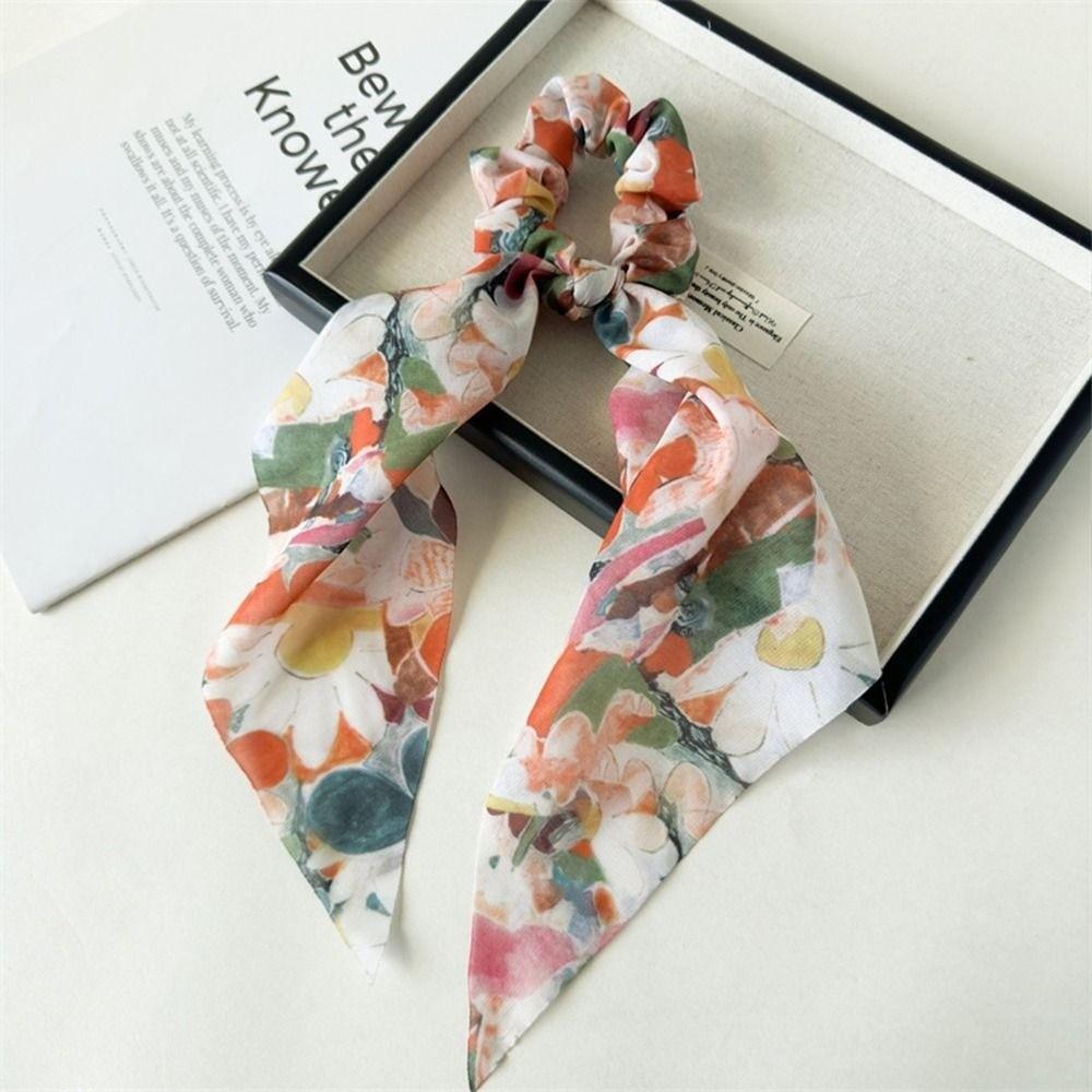 Fashion Hair Scrunchies Triangle Scarf Floral Tie Dye Chiffon Elastic Hair Bands  Summer Beach