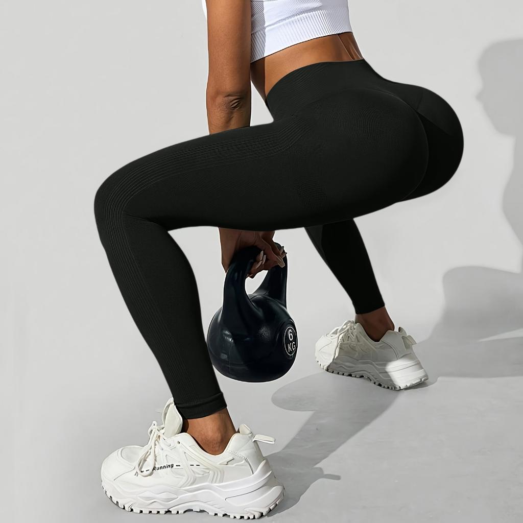 Women's Solid Color Seamless Yoga Pants, High Waist Peach Hip Sports Pants, High Stretch Yoga Clothes, Fitness Pants