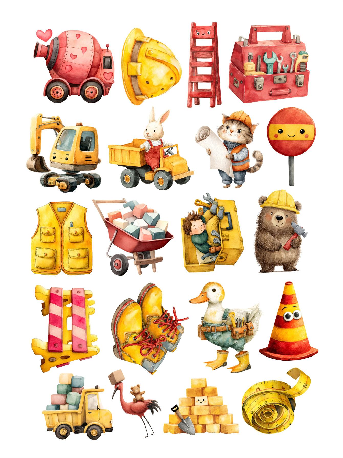 

20pcs Animal, Excavator, Truck Repairman Stickers, Handbag Material Decorative, Phone Cases, Luggage, Guitar, Sports Water Cups білий