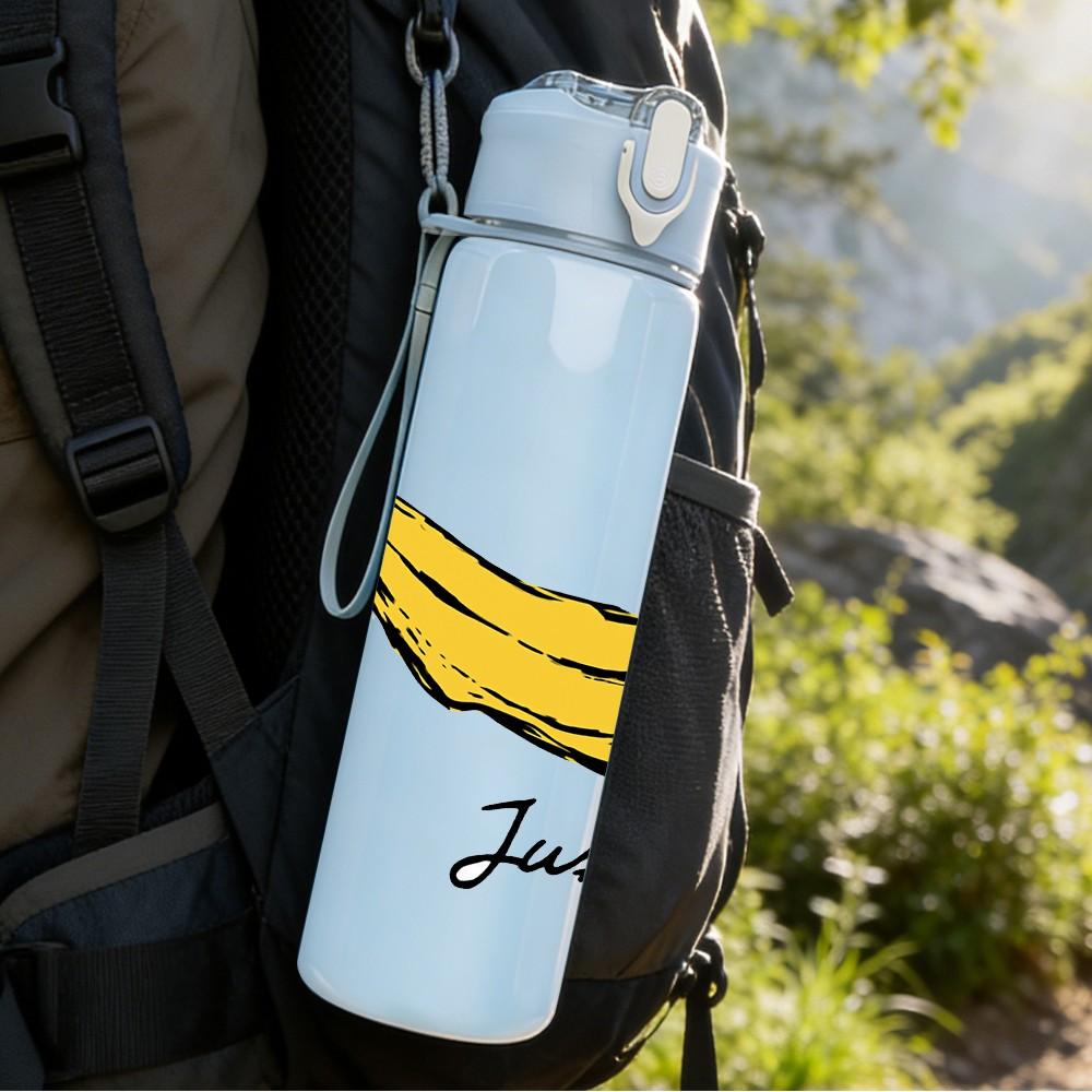 1PC Just Chill Banana Fruit Pattern 750ml Color Plastic Sports Water Bottle Leakproof Flip Straw Lid Suitable for Sports Office Home Use