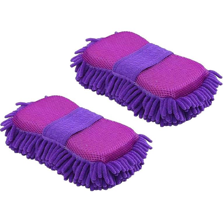 Microfiber Car Wash Sponge-Non-Scratch Wash Mitt-Two Sided Chenille Microfiber Washing Sponge-Mitt For Cars, Trucks, SUVs, Boats(2 Pack Green)