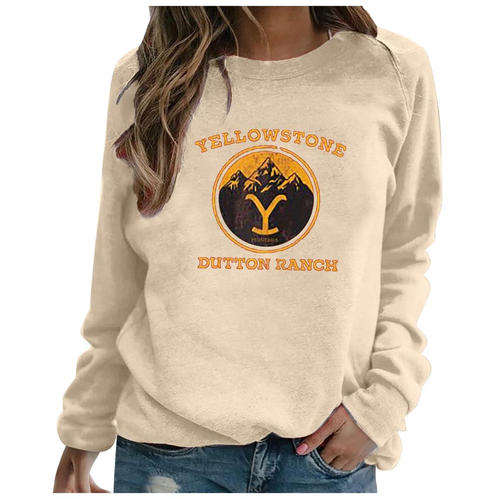 Women's Printed Round Neck Long Sleeve Pullover Casual Sweatshirt