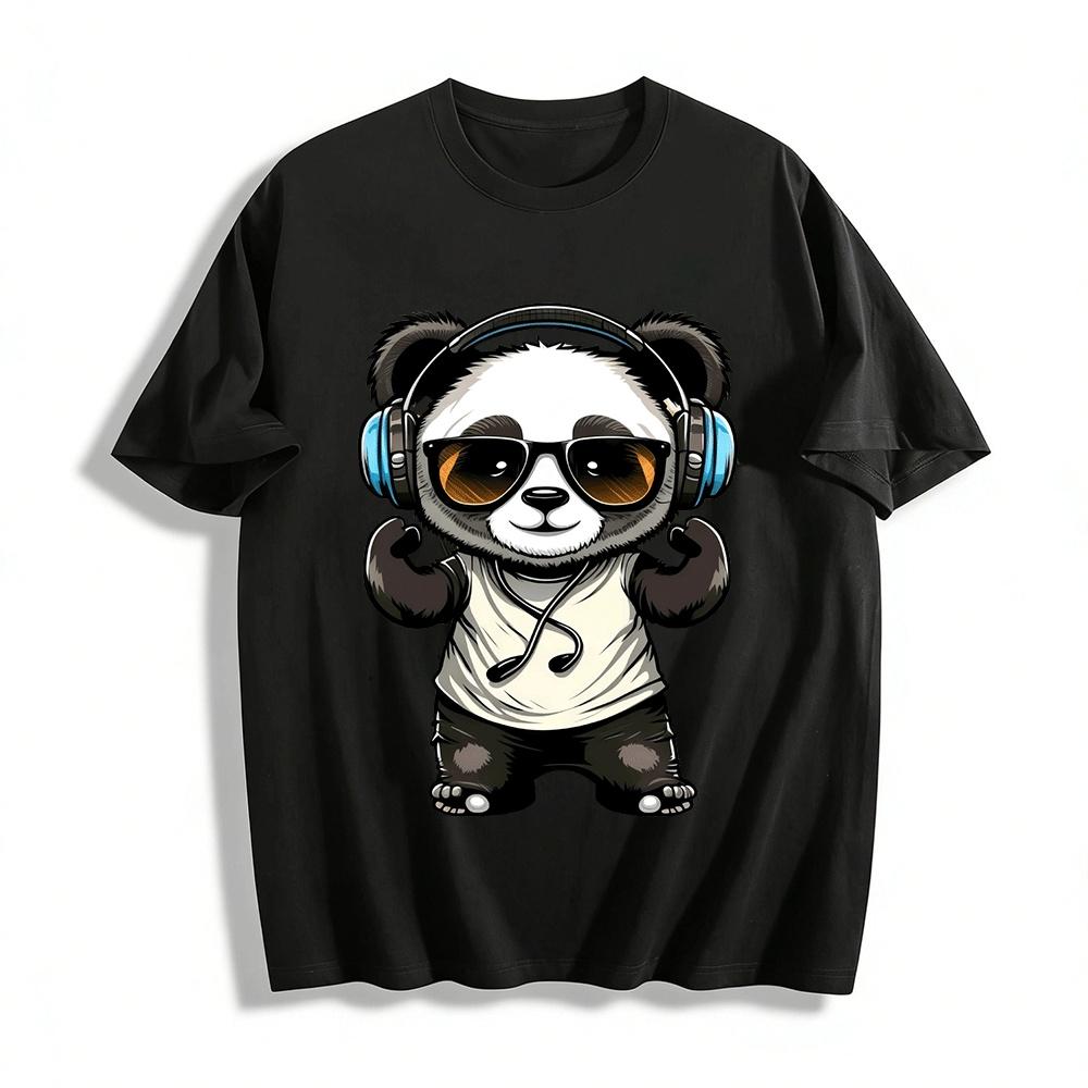 

Cool Music Panda Print Casual T-Shirt Unisex Loose Fit Top Pure cotton T-shirt XXS