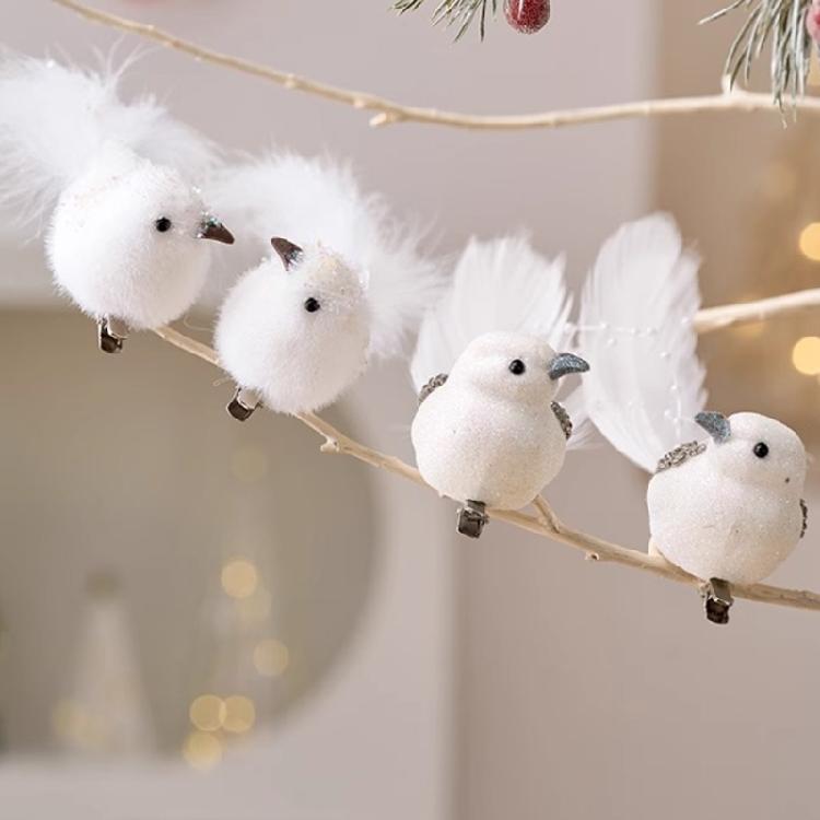 Snowy Feathered Bird Pair Christmas Craft Decorations For Wreaths Tree Home Decoration Premium Plastic Materials Gift For Bird Lover