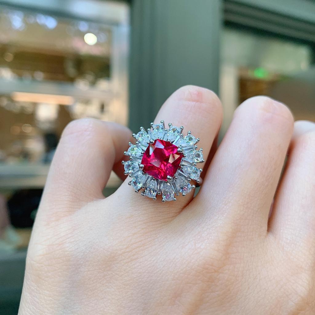 Jewelry Simulation Colored Treasure Retro Style Ring, Shining Diamond-Set Women'S Ring Main Stone 9 * 9