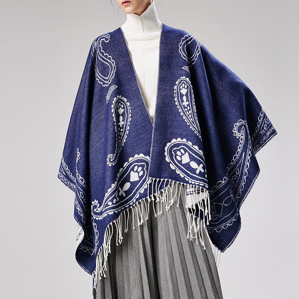 Women Fashion Printing Tassel Shawl Winter Warm All-match Cloak Scarf