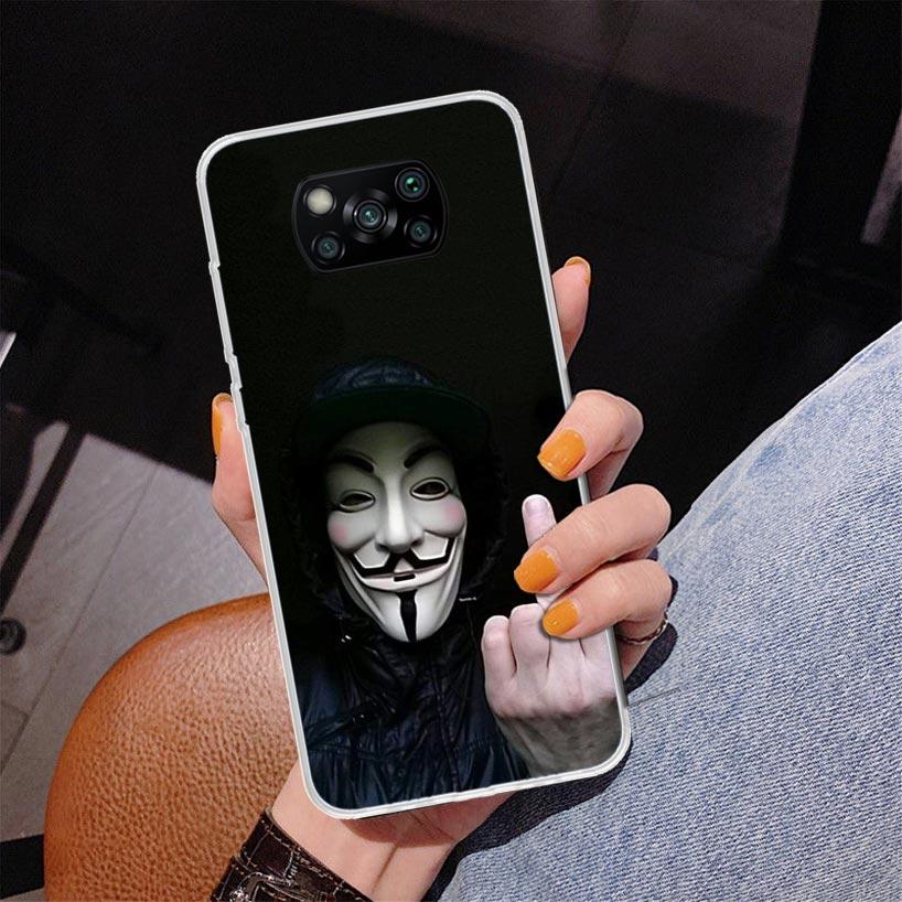 Anonymous V Mask Phone Case For Xiaomi Poco X7 X6 X5 Pro F7 Ultra Redmi 15C 15 13C 13 12C 12 10 10A 10C 9 9A 9C 9T Cover Poco X7