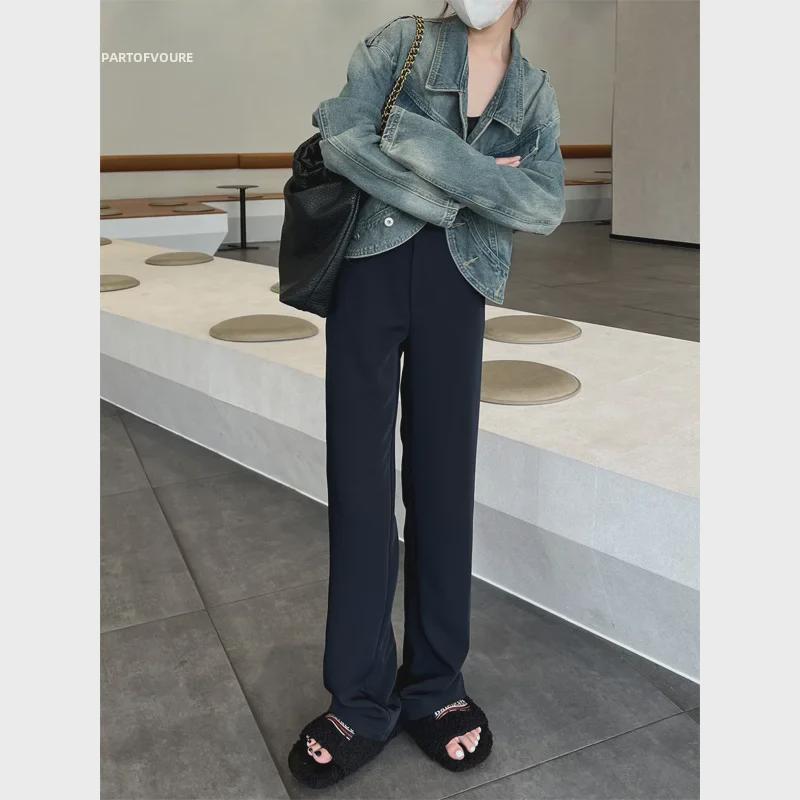 Damen Schwarze High-Waist Weitbein Hose - Frühling & Herbst Drapierter Stil