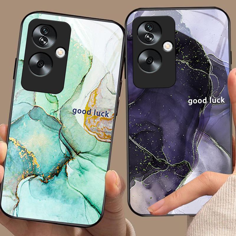 Marble Pattern Color For Oppo A79 5G 58 78 74 60 4G Reno 11F Realme GT 6 11 Note 50 10 C55 X2 Tempered Glass Black Phone Case