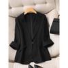 K-style Tencel Linen Professional Commute Ol White Shoulder Slim Looking Suit Collar Split 3/4 Sleeve Small Business Suit Coat
