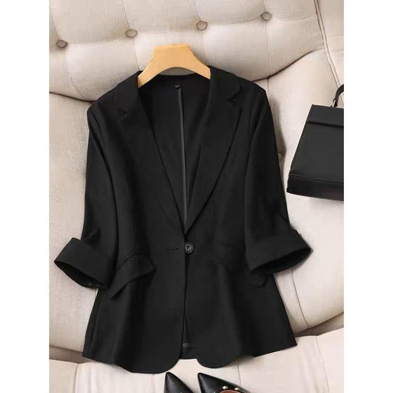 K-style Tencel Linen Professional Commute Ol White Shoulder Slim Looking Suit Collar Split 3/4 Sleeve Small Business Suit Coat
