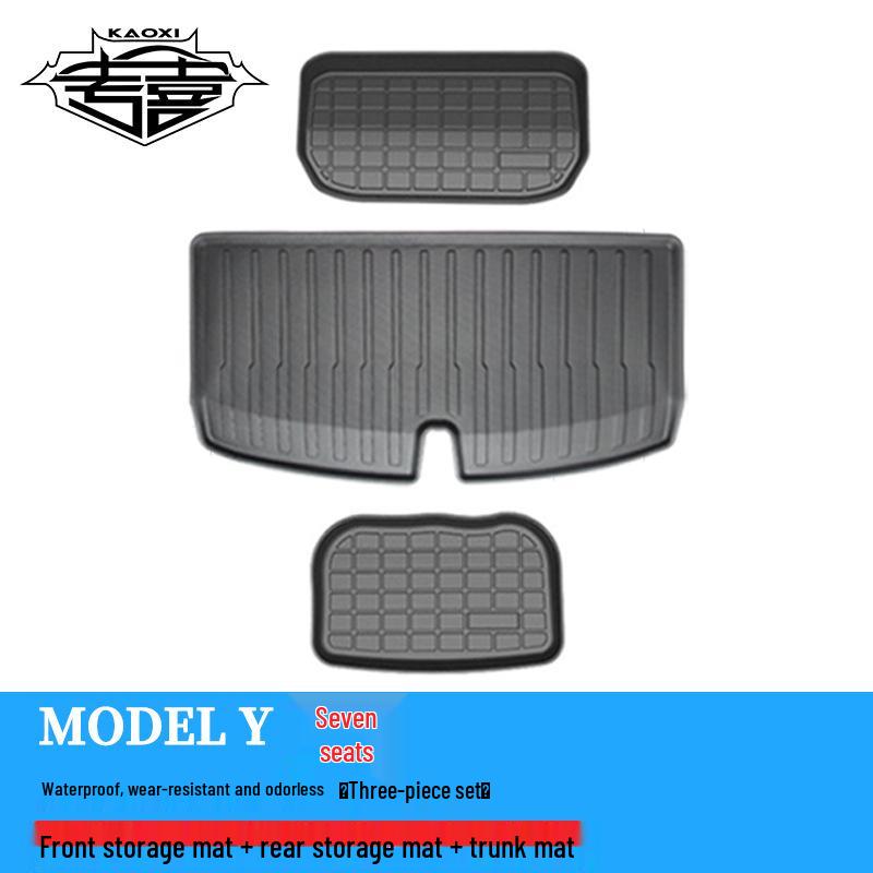 2022 Tesla Model Y TPE Non-Slip Wear-Resistant Foot Pads: 5/7-Seat Front & Rear Trunk Mats