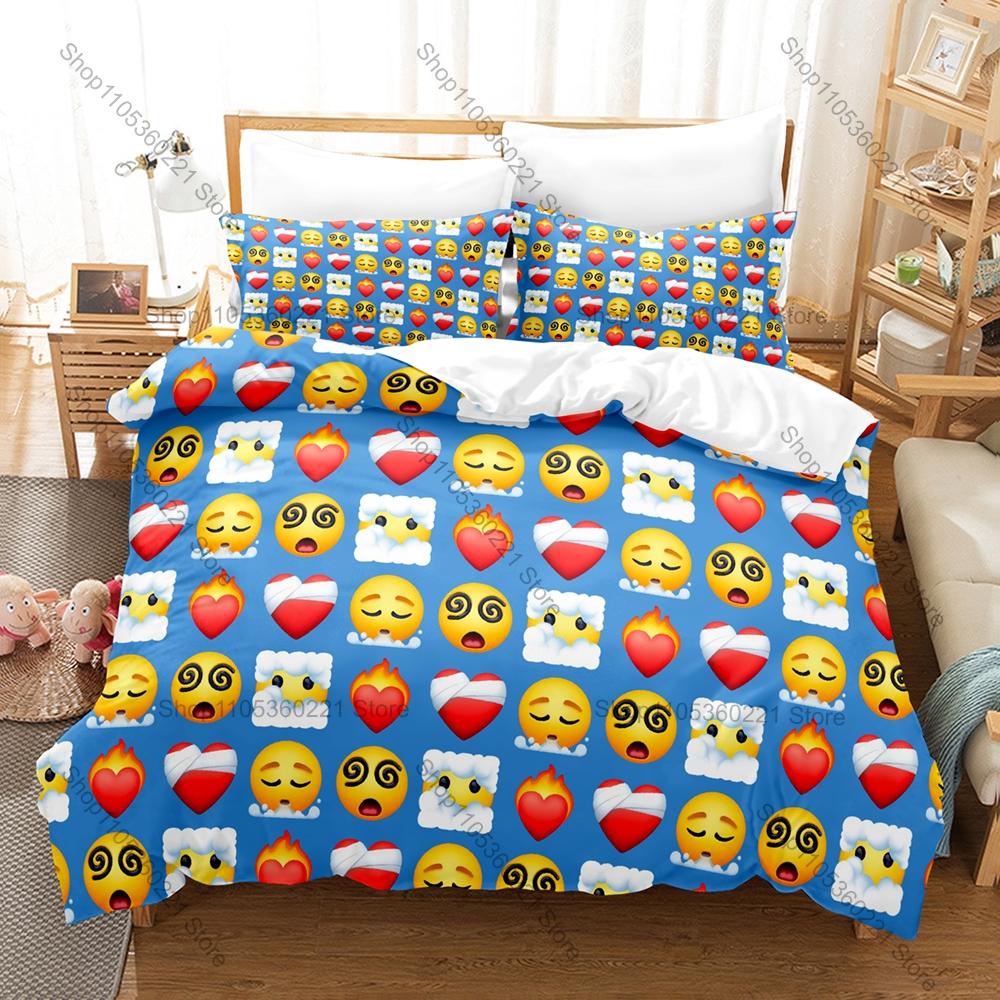 Vibrant Cartoon Fun Expression Full Printed 3PCS Bedding Duvet Cover + 2 Pillowcases Dorm Home Decoration