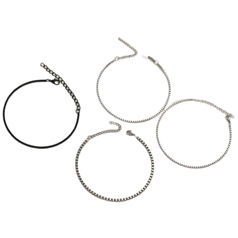 4Pcs/Set Stainless Steel Fine Chains Charm Bracelets for Men Women Casual Simplicity No Fading Waterproof Jewelry Accessories