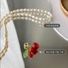 Vintage Natural Pearl Cherry Necklace Neck Chain Girl Mori Necklace New Women's Niche Design Sense Collarbone Chain Women