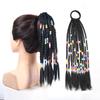 Short Dreadlocks Black Braided Ponytail Hair Extensions for Girls Colorful Beads Decorated Stylish Synthetic Hair Accessories Daily