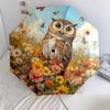 Owl and Flower pattern, automatic folding umbrella, portable and foldable design, 8 ribs, a Christmas or birthday gift.