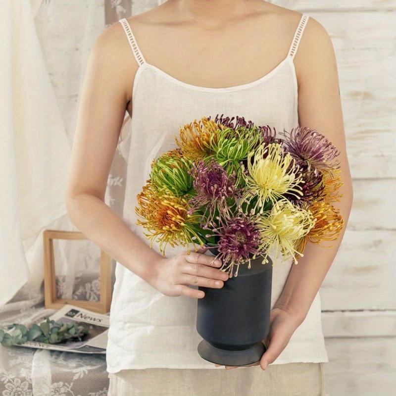 1Pc 2 Heads Pincushion Flower Branches Artificial Flowers for Wedding Bouquets Outdoor Courtyard Garden Home Decoration