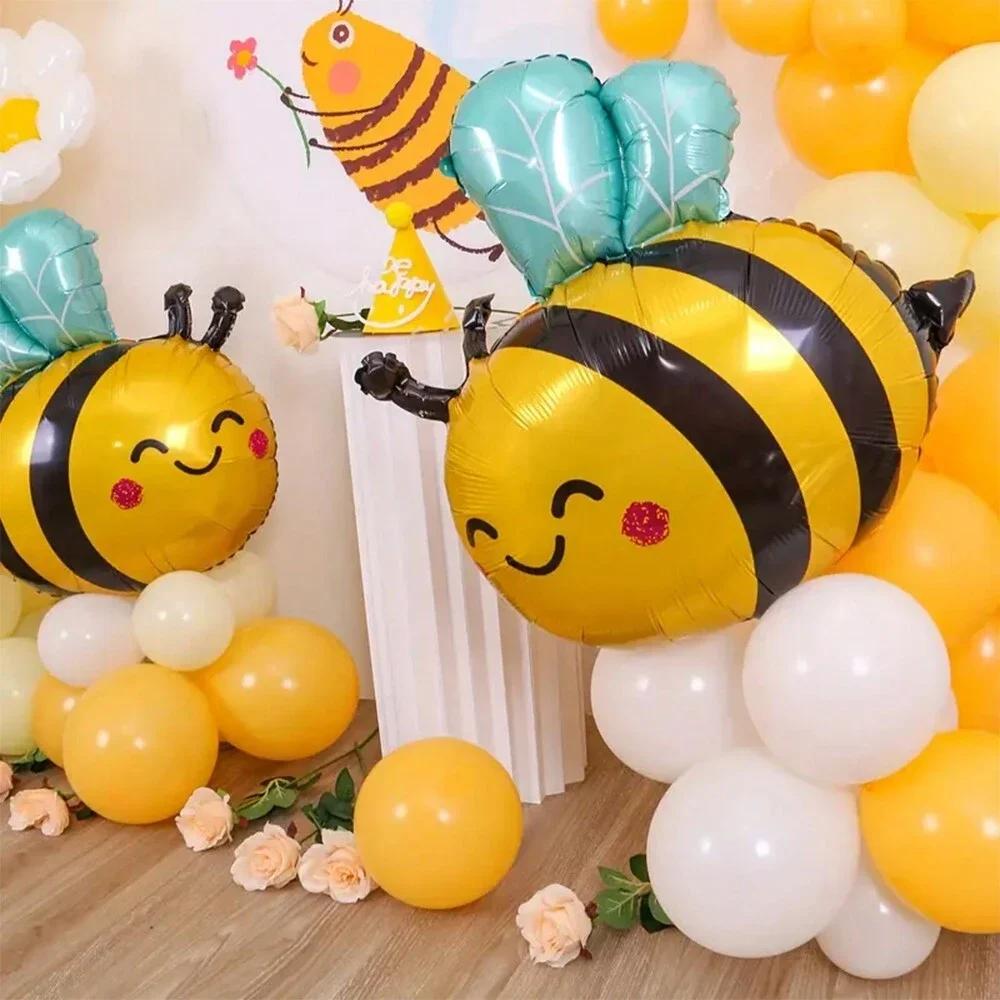 Large Bee White daisy flower foil balloon for children's birthday graduation Mother's Day party decoration Plumeria Helium Ball