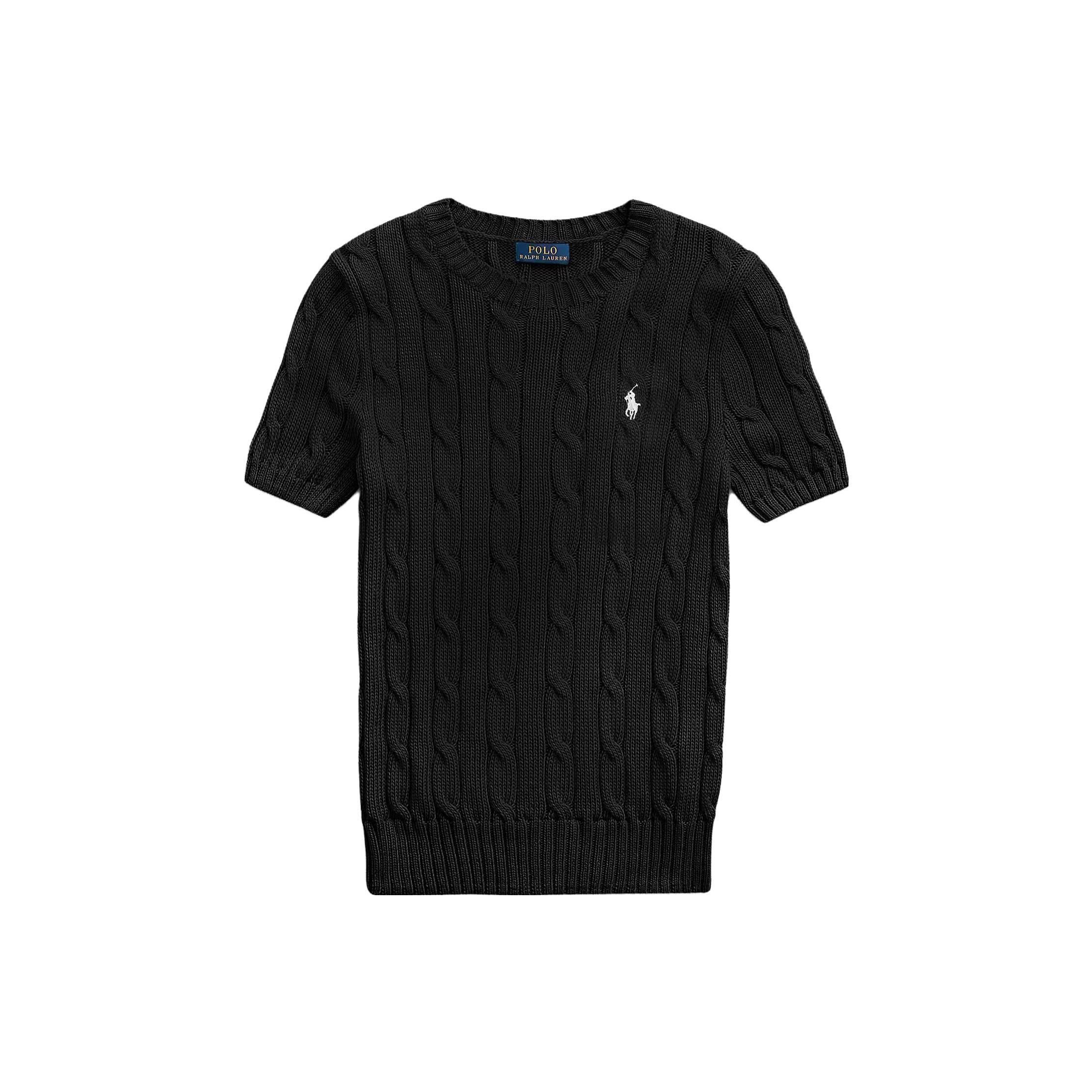 

Polo Ralph Lauren SS23 Однотонний топ з круглим вирізом та вишивкою логотипу, з коротким рукавом, в язаний, жіночий, чорний 211795615-013 M