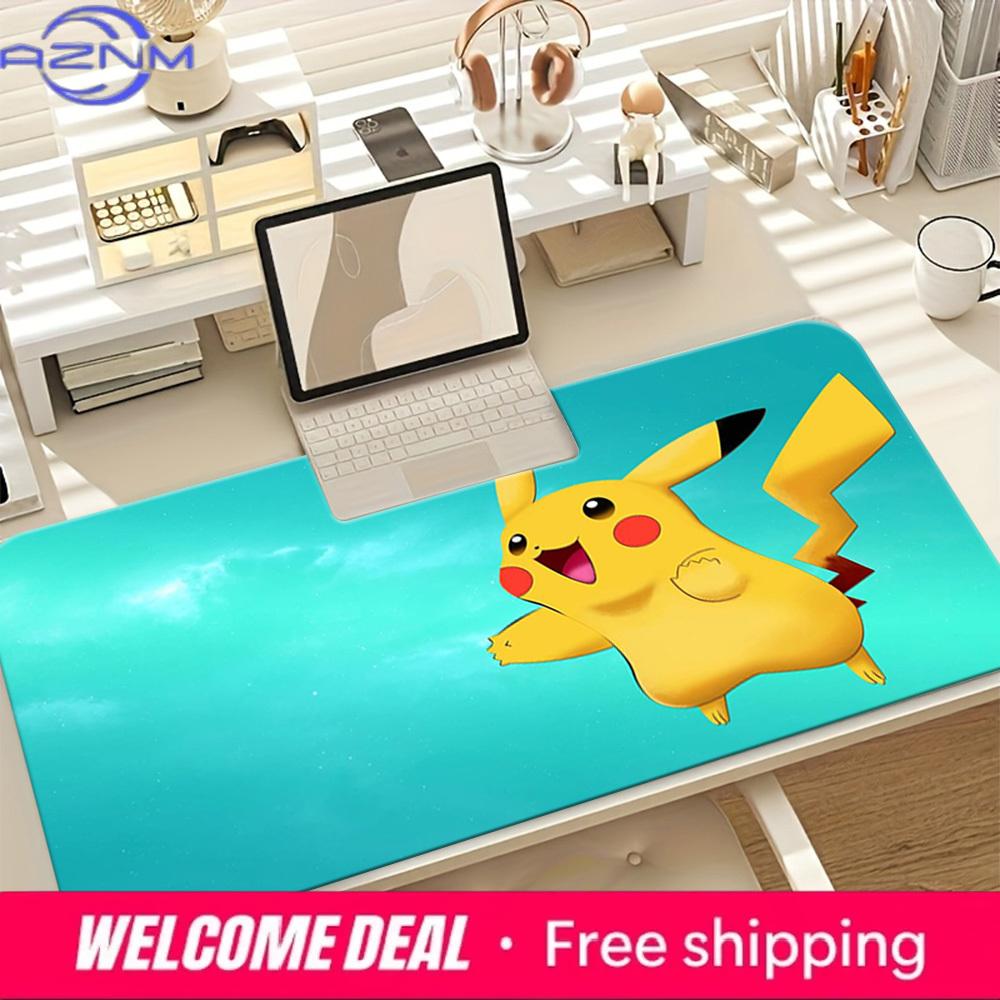 Pikachu Turquoise Background NonSlip Washable Gaming Desk Mat 30x80x0.2cm