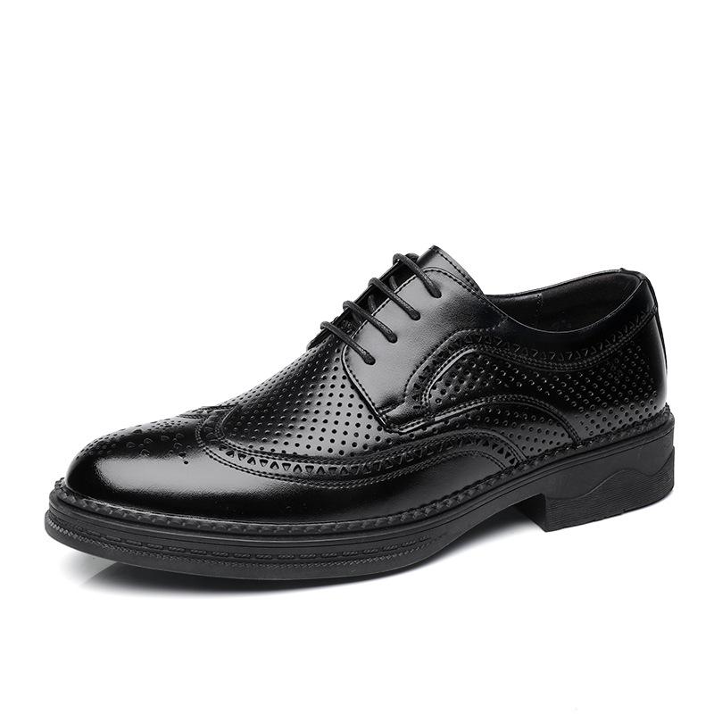Men's Shoes Leather Shoes Cowhide Summer Hollow Breathable Business Dress Men Casual British Style Block Groom Wedding