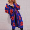 Autumn and Winter New Big Flower V-neck Long Sleeved Single Breasted Extended Cardigan Sweater Long Coat 3500