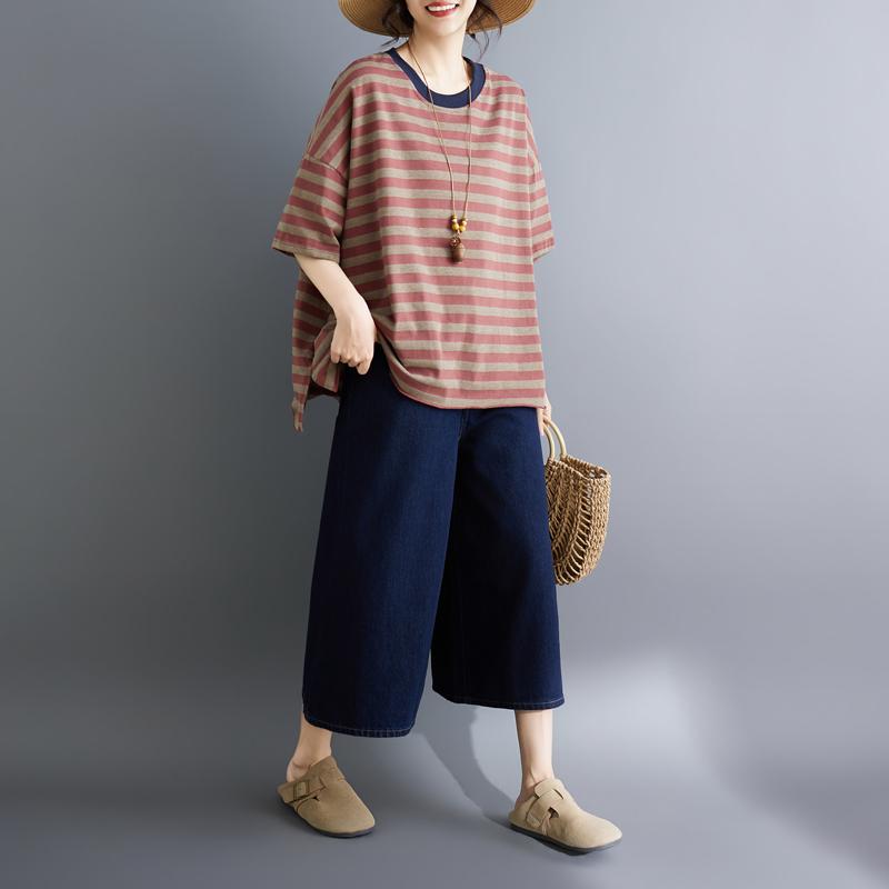 DIMANAF 2026 Summer Women Plus Size New Blouse Tees Shirt Vintage Print Short Sleeve Cotton Casual Loose Lady Tops