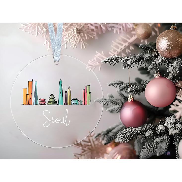 Colorful Seoul Ornament - Skyline Acrylic Ornament - Seoul Decor - City Xmas Tree - Travel Keepsake