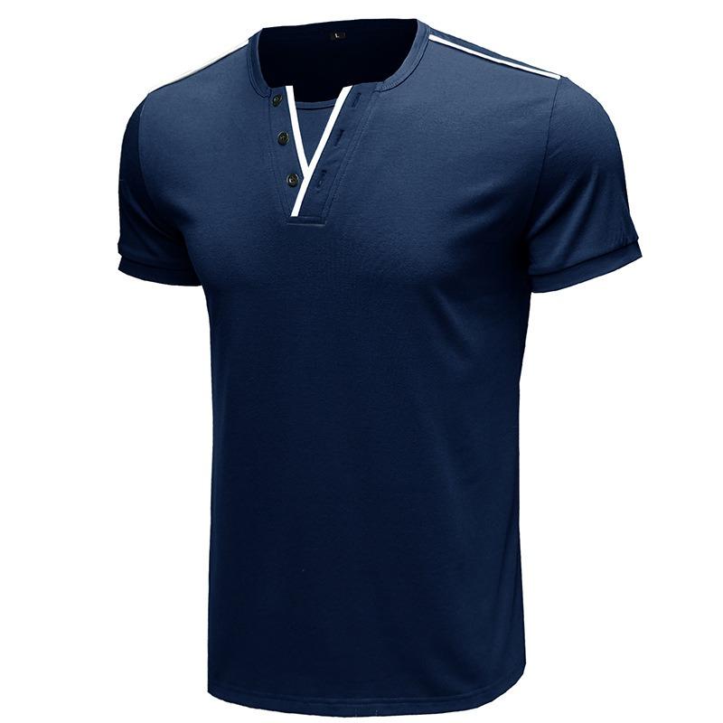 Mens Slim Fit V Neck Henley Short Sleeve Solid Casual T Shirt