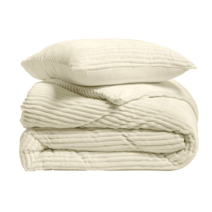 Housse couette + 2 taies 220 x 240 cm Flanelle Veloutea clair