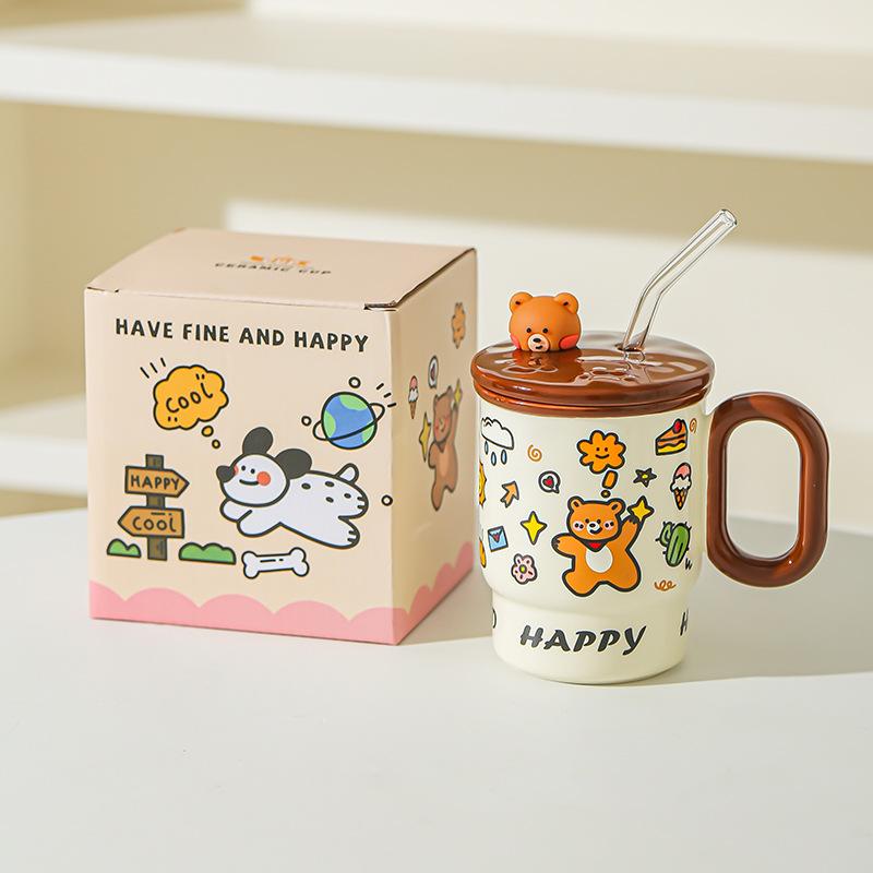 Cute Mug Boy and Girl Birthday Gift High Value Water Cup Creative Straw Cup Couple Cup Student Desktop Water Cup