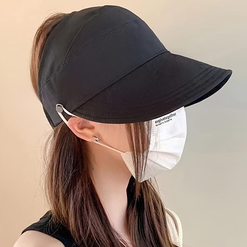1pc Women's Quick-Dry Sun Hat with Adjustable Ponytail Hole, Elastic Breathable Snap Closure Face Outdoor Sports Cap for Cycling, Hiking, Beach
