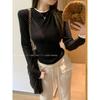 Women's Slim-Fit Two-Piece Patchwork Thermal Fleece Long Sleeve Shirt - Autumn/Winter Base Layer