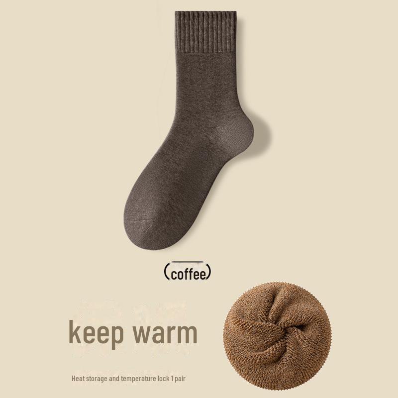 Men's Thick Wool Mid-Tube Terry Socks - Warm, Velvet-Lined, Cold-Resistant for Autumn and Winter