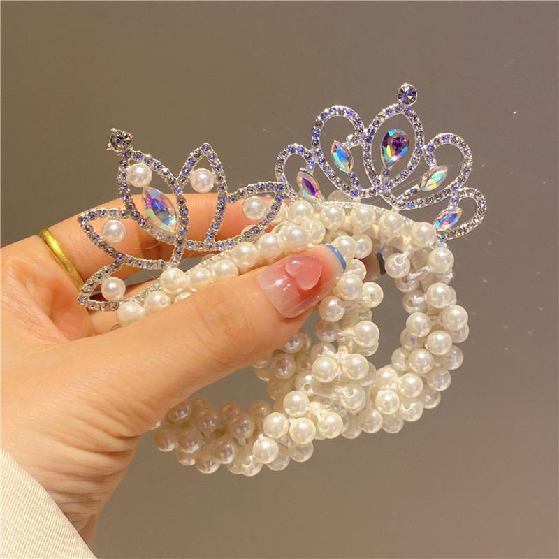 Pearl Princess Crown Hair Tie for Girls