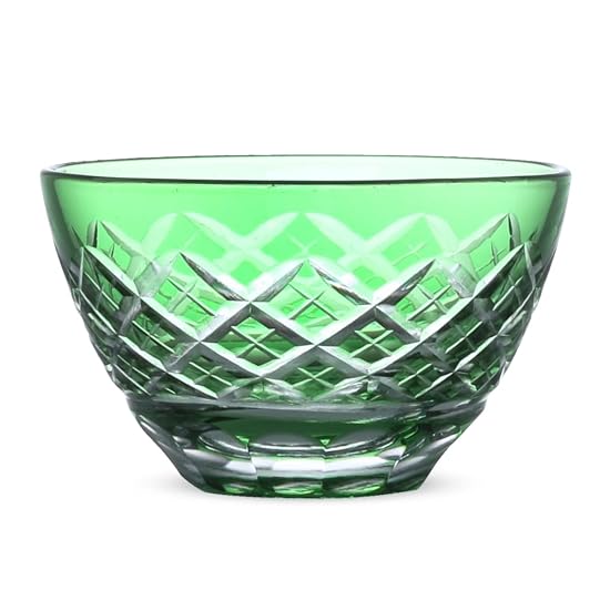J-kitchens Nostalgic Kiriko Glass Cup Sake Ochoko Diameter 68xH41mm 50cc Diamond Pattern Green Bisho