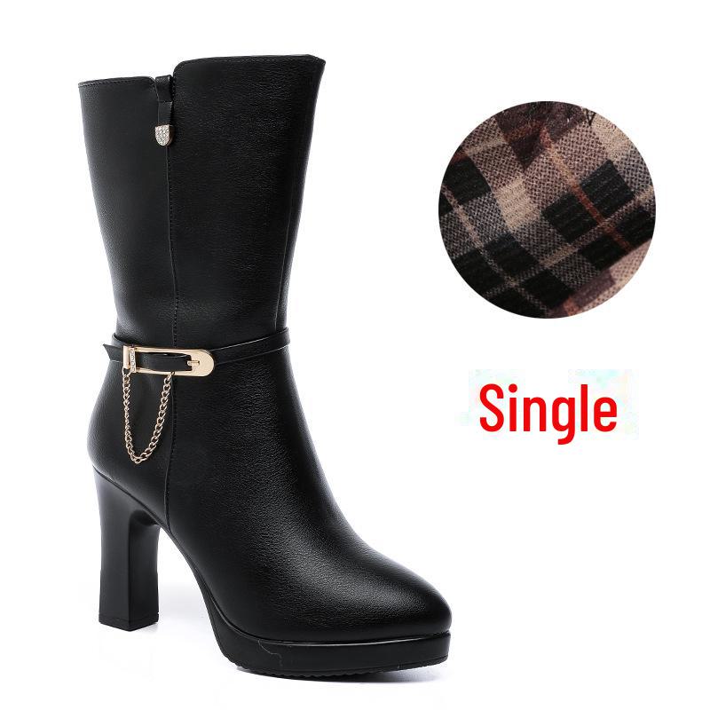 

Женские сапоги до середины икры на высоком каблуке - весна/осень 2023 года из бархатной кожи для мам среднего возраста YZL2386-3; 38 чёрный