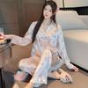Light Luxury Retro High-End Leopard Print Star Ice Silk Pajamas Women'S Long-Sleeved Trousers Loungewear Set