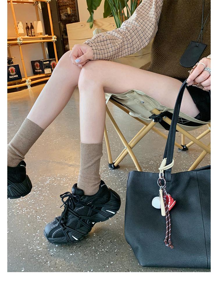 

Sheepskin version~ fashionable mesh splicing thick-soled heightening sports and leisure shoes dad shoes women s new leather muffin shoes 40