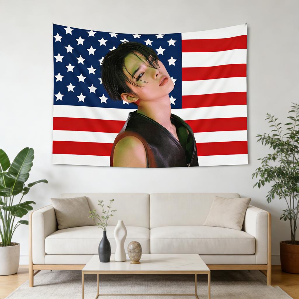 Niki Kpop Concert Banner American Flag Wall Tapestry Aesthetic Bedroom Backdrop Cloth Fan Gift Printed Hanging Decor for Concert