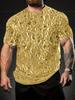 Tricou de Vară pentru Bărbați cu Imprimeu Folie Aurie Șifonată 3D, Gât Rotund Mânecă Scurtă, Top Respirabil și Confortabil pentru Exterior, Cadou Elegant pentru El, la Modă